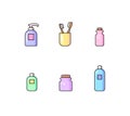 Bathroom accessories vector icon set Personal hygiene supplies Flat line outline trendy color design Sanitary care signs Royalty Free Stock Photo