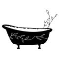 Bathroom. Bath, Hand drawn vector illustration in engraving technique isolated on white background.