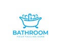 Bathroom, bathtub, bath, water mixer and drop, logo design. Plumbing, bathing, cleanliness and hygiene, vector design