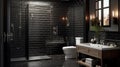 bathroom black subway tile