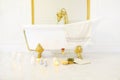 Bathroom with candles, book, glass of champagne Royalty Free Stock Photo