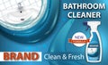 Bathroom cleaner killing bacteria. Plastic spray bottle with detergent. Cleaning of ceramic sink. Ad design template, 3d