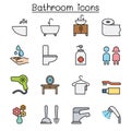 Bathroom color line icon set