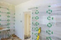 Bathroom construction laying floor and wall tile unfinished reconstruction