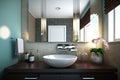 Bathroom with a contemporary sink, towel, and mirror Royalty Free Stock Photo