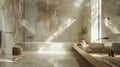 A bathroom covered in polished plaster exudes a spalike ambiance. The glossy finish creates a reflective surface giving Royalty Free Stock Photo