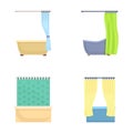 Bathroom curtain icons set cartoon vector. Opened and closed shower curtain