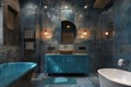 Bathroom in dark grey and blue tones Royalty Free Stock Photo