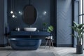 Bathroom in dark grey and blue tones Royalty Free Stock Photo