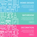 Bathroom decoration poster set in linear style Royalty Free Stock Photo