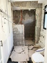 Bathroom demolition and renovation - remove bathroom tiles Royalty Free Stock Photo