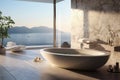 Bathroom design planning, luxury style flawless , relaxing place with a view of the sea scenery, magnificent original
