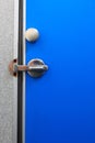 Bathroom door blue.