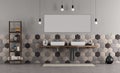 Bathroom with double sink and hexagonal tiles