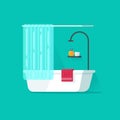 Bathroom empty vector illustration, flat cartoon bath shower, bathtub Royalty Free Stock Photo