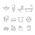 Bathroom equipments linear icons set