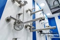 Bathroom faucets. A large assortment of goods in a plumbing store. Selective focus Royalty Free Stock Photo