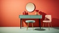 Minimalist Vanity Table Set In Vibrant Orange - 3d Rendered