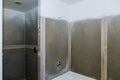 Bathroom finishing new apartments. Repair and installation of plumbing, faucets, water and sewerage. Royalty Free Stock Photo