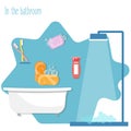 In the bathroom flat vector illustration set Royalty Free Stock Photo