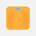 Bathroom floor electronic weight scale with word fat. Flat design style.