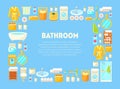 Bathroom Frame of Square Shape with Place for Text, Bathroom Interior Elements, Toilet Supplies Vector Illustration Royalty Free Stock Photo