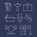 Bathroom furniture and accessories line icons set