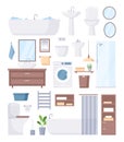 Bathroom furniture set, cartoon sanitary hygiene furnishings of washroom or restroom Royalty Free Stock Photo