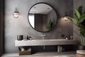 design sink luxury gray bathroom loft mirror concrete interior room home. Generative AI. Royalty Free Stock Photo