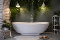 Bathroom green interior plants. Generate Ai
