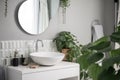 Bathroom green mirror. Generate Ai Royalty Free Stock Photo
