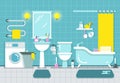 Bathroom home interior with shower, bath and washbasin vector illustration