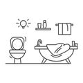 Bathroom icon. Simple bathroom interior, with bathtub and toilet, vector illustration.