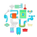 Bathroom icons set, cartoon style Royalty Free Stock Photo