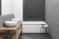 Hexagon tile white and black bathroom, tub Royalty Free Stock Photo