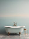 Bathroom interior with cast iron bathtub in retro style. Vintage aesthetics. Minimalistic old-fashioned bathroom. Generative AI Royalty Free Stock Photo