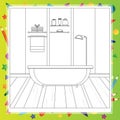 Bathroom interior - Coloring book. Editable vector illustration