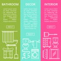 Bathroom interior decor flyers set in linear style Royalty Free Stock Photo