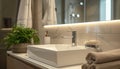 Bathroom interior detail with white sink and large mirror