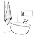 Bathroom interior elements. Mirror washbasin and towel Royalty Free Stock Photo