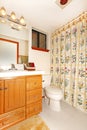 Bathroom interior with floral curtains