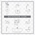 Bathroom interior icon shower room elements outline vector