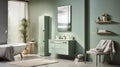 stylish bathroom interior in a minimalistic style in the color of sage leaves