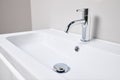 Bathroom interior modern design sink. Interior of bathroom with washbasin and faucet elongated rectangular shape bowl