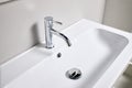Bathroom interior modern design sink. Interior of bathroom with washbasin and faucet elongated rectangular shape bowl.