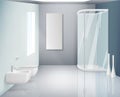 Bathroom interior. Modern toilet or washroom objects bathroom realistic vector background