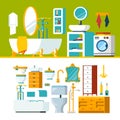 Bathroom interior object constructor template vector icon set Royalty Free Stock Photo