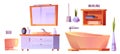 Bathroom interior set with bath, sink, toilet bowl