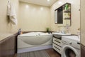 Bathroom interior, spacious bath, washbasin