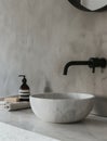 Bathroom interior with stylish black sink and marble washbasin, modern concrete walls Royalty Free Stock Photo